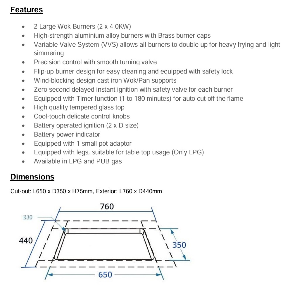 TECNO Glass Hob With Flip-Up Burners & Timer T 762FLIP-T view 2
