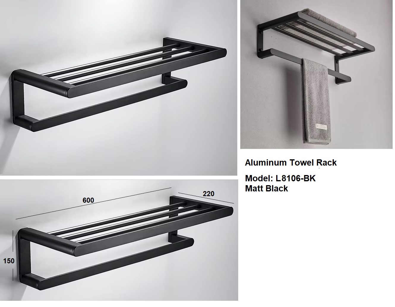Towel Rack L8106-BK Matt Black