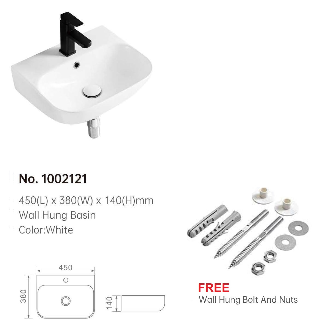 450mm Wall Hung Wash Basin
