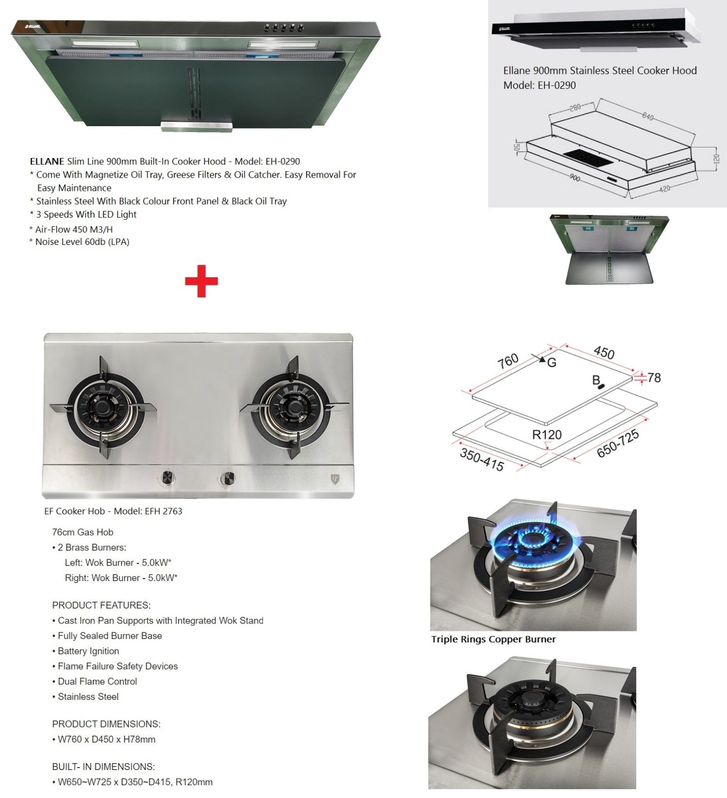 ELLANE Cooker Hood + EF Cooker Hob Bundle Offer