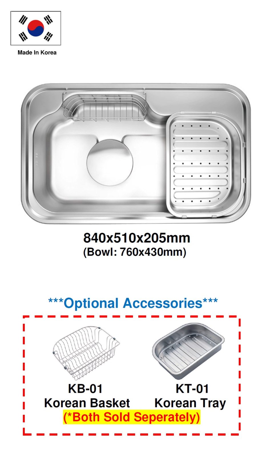 Made In Korea Stainless Steel Kitchen Sink K-840