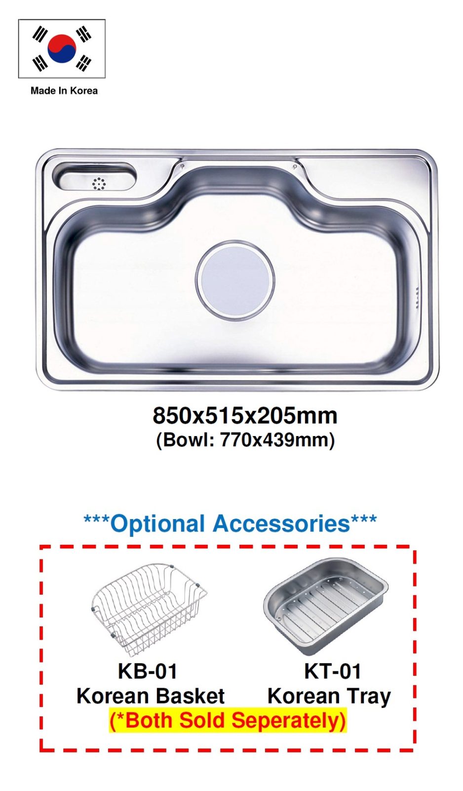 Made In Korea Stainless Steel Kitchen Sink K-850-P