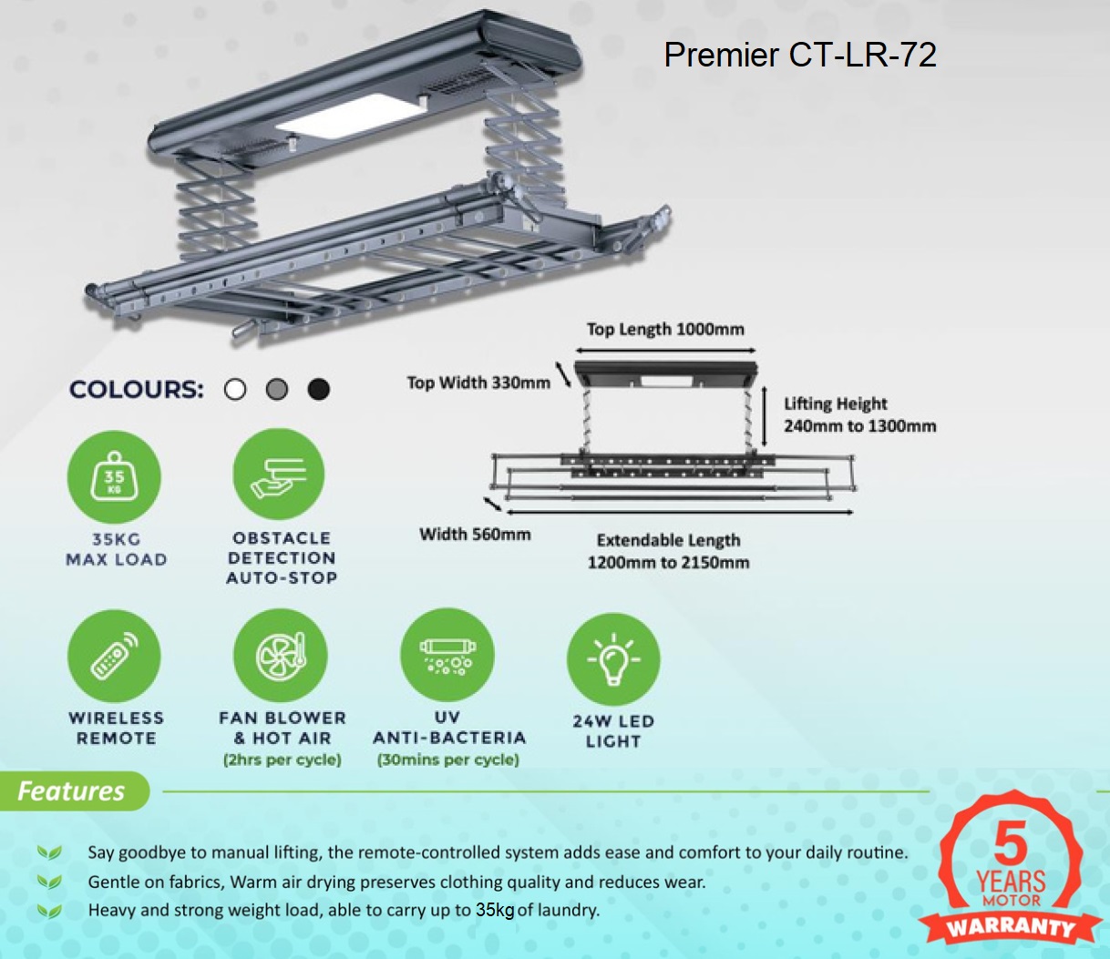 COSTA Automated Laundry Rack - Premier CT-LR-72