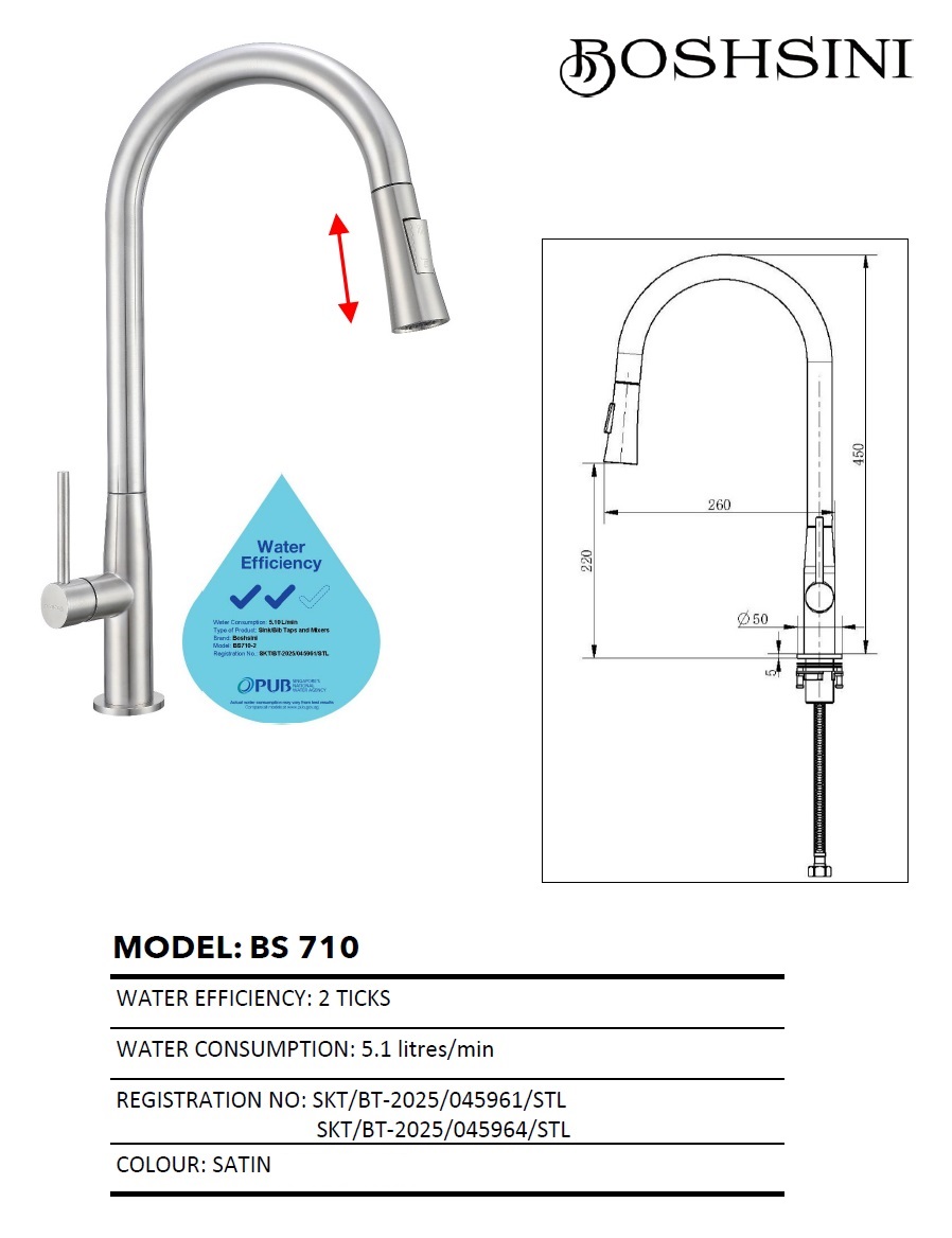 BOSHSINI Pull-Out Kitchen Sink Cold Water Tap - BS710