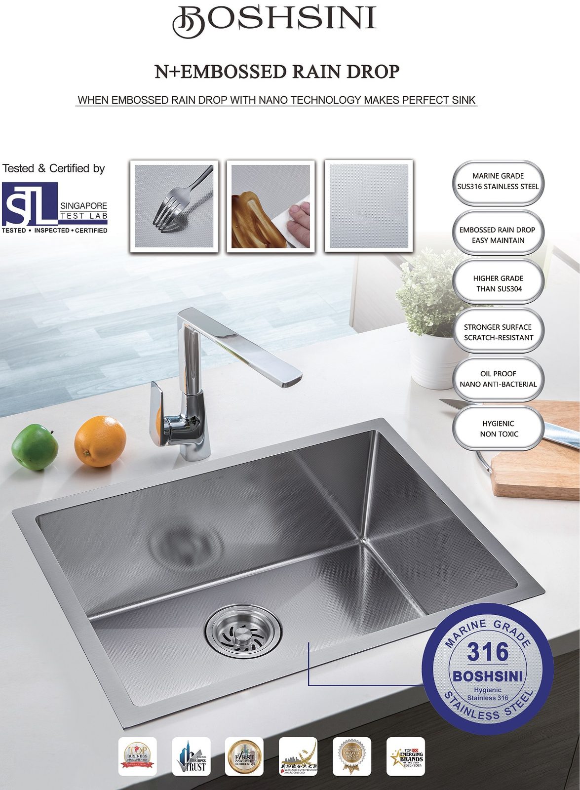BOSHSINI 316 Stainless Steel Kitchen Sink BSQ 6545NRD