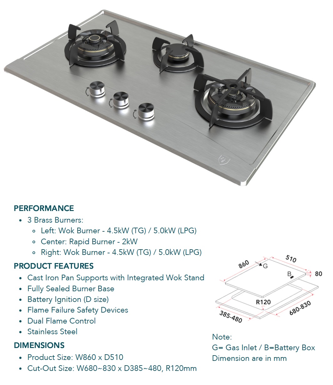 EF Stainless Steel Cooker Hob EFH 3977 WT VSB