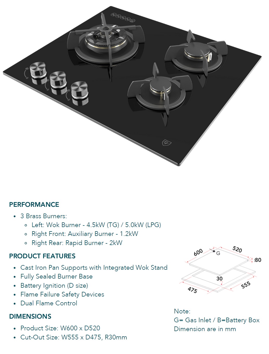 EF Glass Cooker Hob EFH 6530 WT VGB