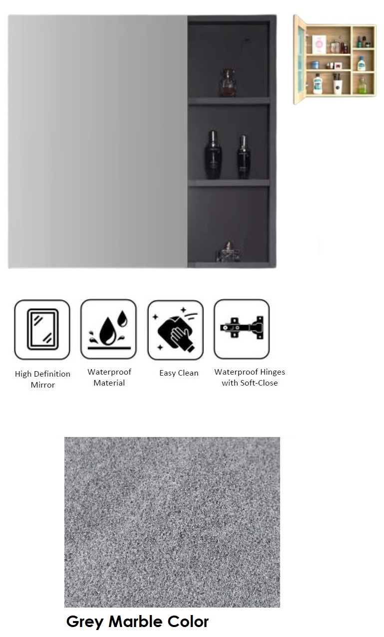 NOBEL Bathroom Mirror Cabinet MCB-660 Grey Marble Color