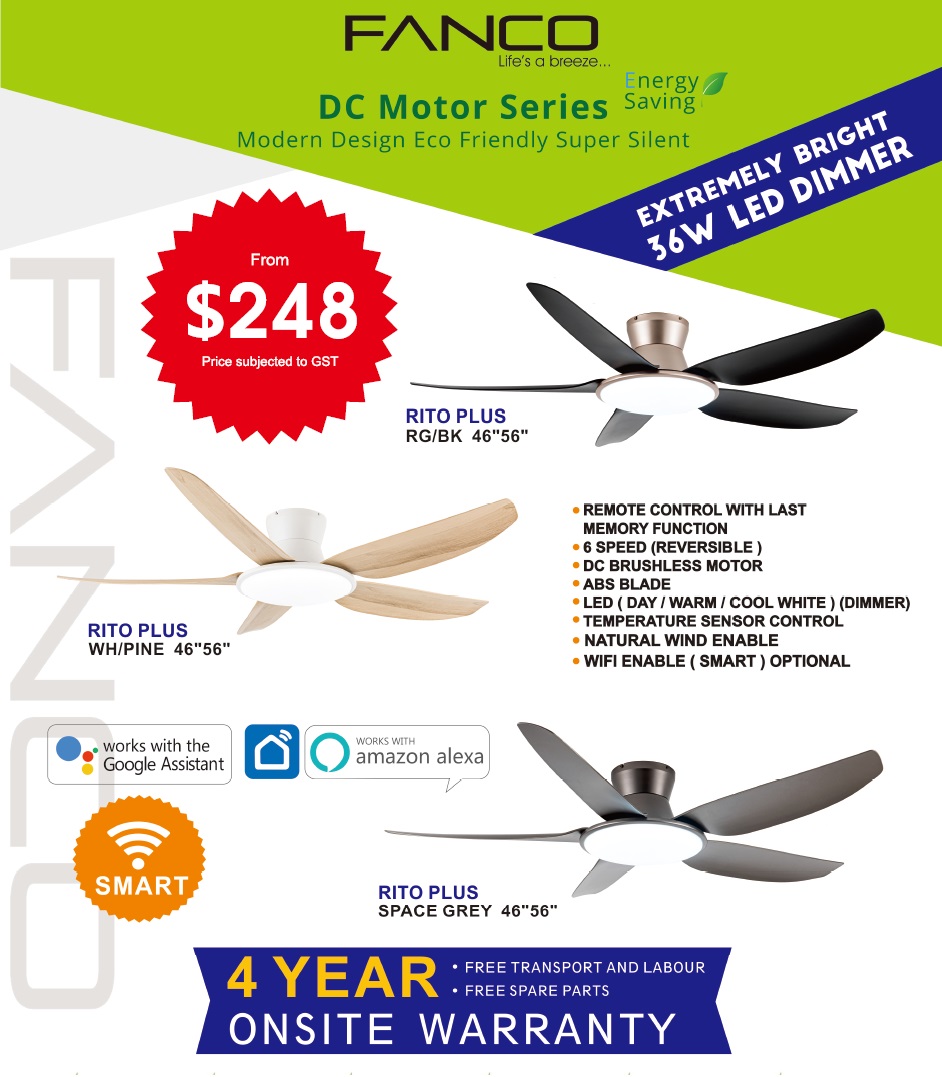 FANCO RITO Plus Ceiling Fan - 46 & 56 Inch