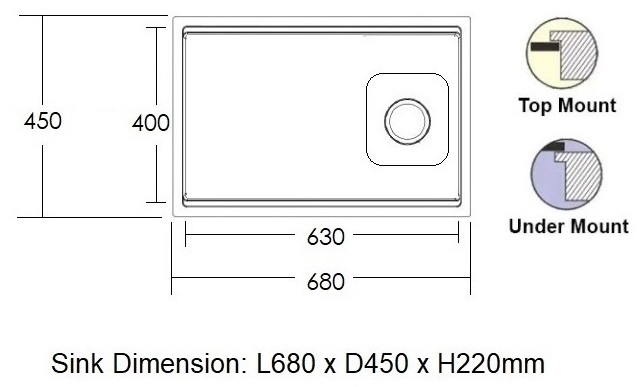 680mm Stainless Steel Kitchen Sink KS-6845LN SS view 5