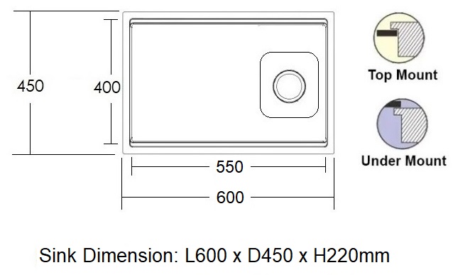 600mm Stainless Steel Kitchen Sink KS-6045LN GM view 5