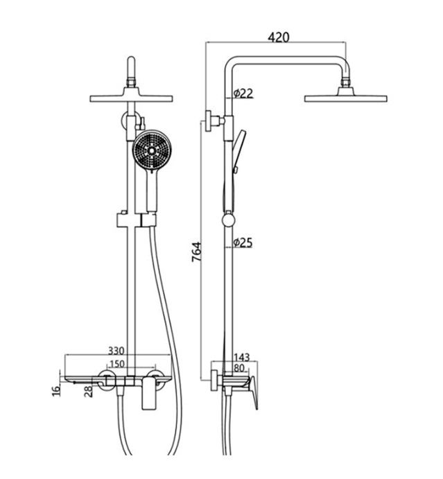 AALTO Rain Shower Set 600A-GM view 4