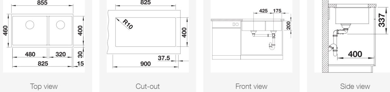 BLANCO SUBLINE 480/320-U Undermount Kitchen Sink view 3