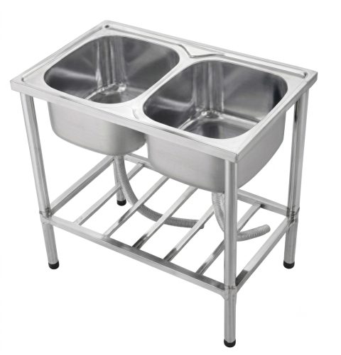 COSTA BEN-8050 Two Bowls Freestanding Kitchen Sink With Shelf