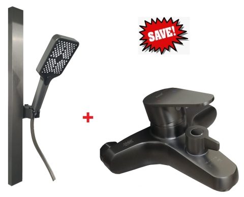 Bathroom Shower Set Bundle With Bath Mixer - Gun Metal Colour